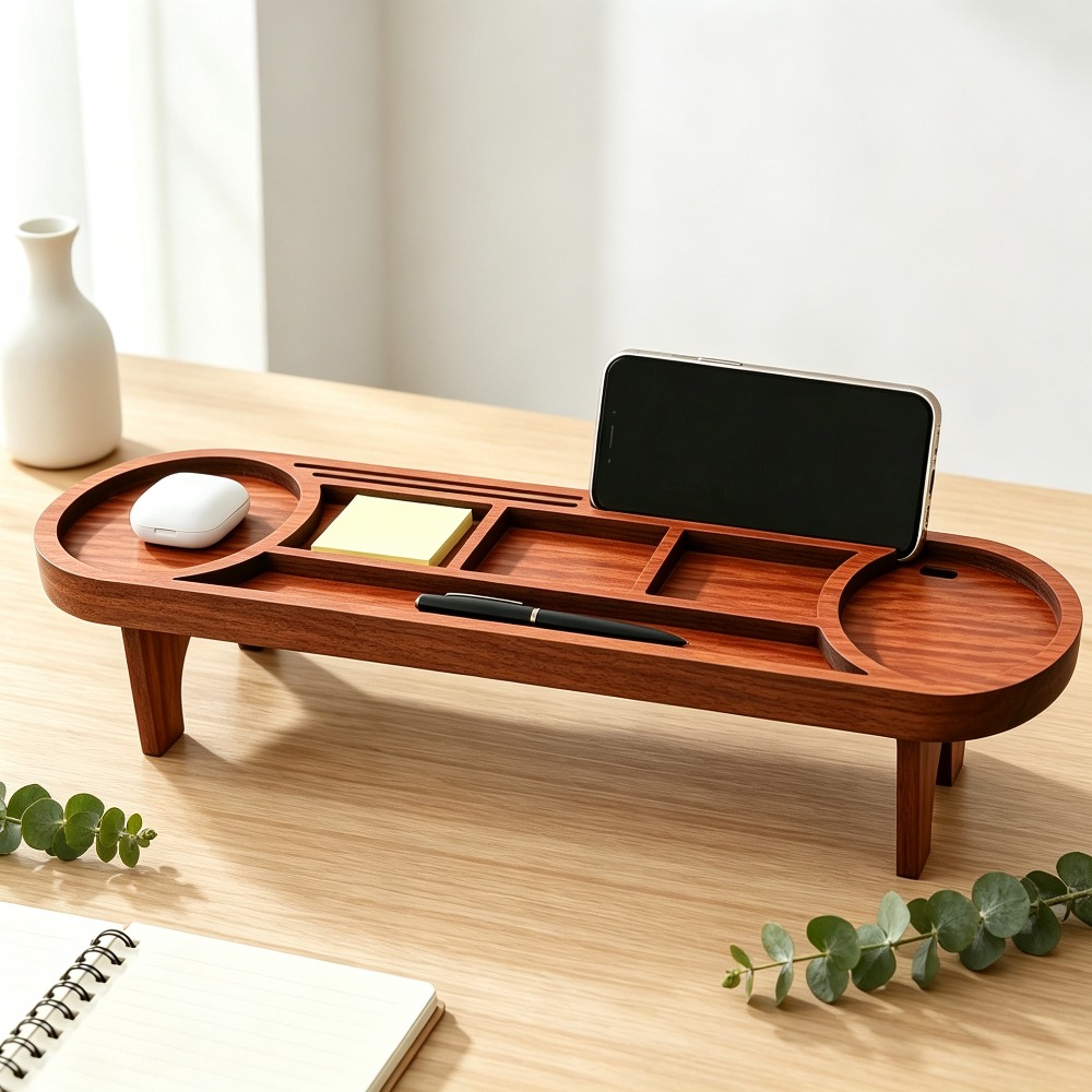Phone Accessories Rack - 나무 책상 정리함 (휴대폰 거치대 포함)