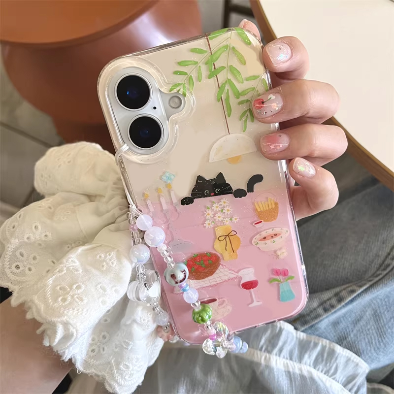 Phone Accessories For Girls - 귀여운 소녀 식탁 그림 작은 검은