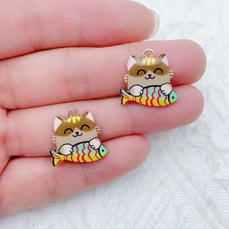 10pcs 국경 간 판매 만화 귀여운 합금 고양이 물고 - Phone Accessories Diy 리뷰 및 가격