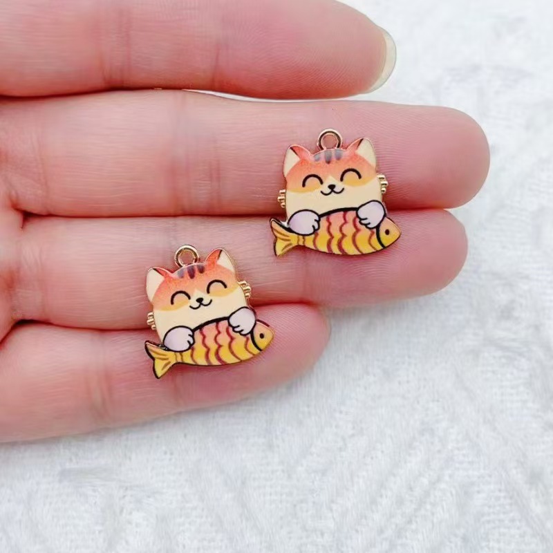 10pcs 국경 간 판매 만화 귀여운 합금 고양이 물고 - Phone Accessories Diy 리뷰 및 가격
