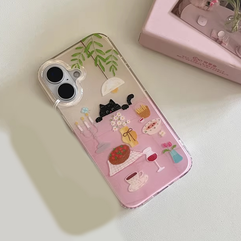 귀여운 소녀 식탁 그림 작은 검은 고양이 만화 캐릭터  - Phone Accessories For Girls 리뷰 및 가격
