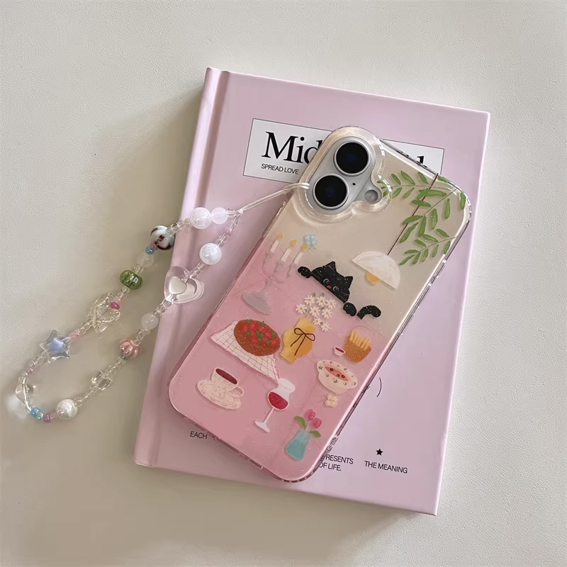 귀여운 소녀 식탁 그림 작은 검은 고양이 만화 캐릭터  - Phone Accessories For Girls 리뷰 및 가격