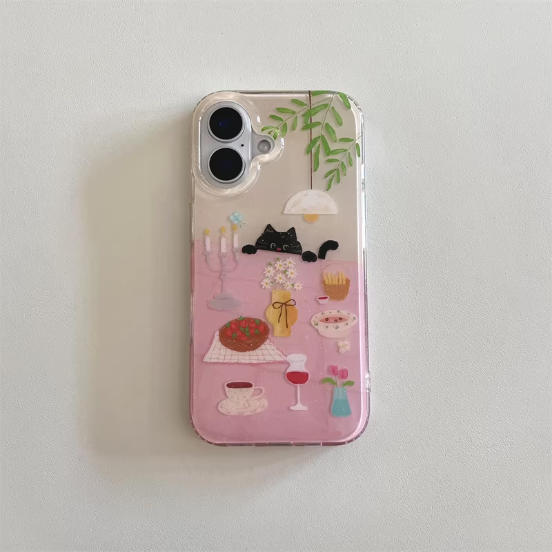 귀여운 소녀 식탁 그림 작은 검은 고양이 만화 캐릭터  - Phone Accessories For Girls 리뷰 및 가격