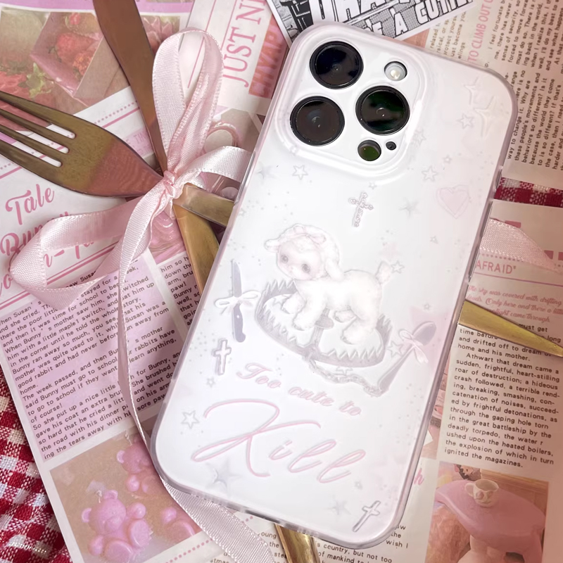 Y2K 한국 INS 크리에이티브 귀여운 핑크 양 만화  - Phone Accessories For Girls 리뷰 및 가격